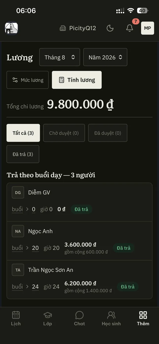 Lương giáo viên trong ứng dụng Maisond’An