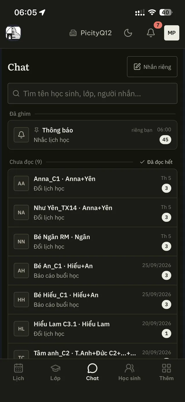 Chat với phụ huynh trong ứng dụng Maisond’An
